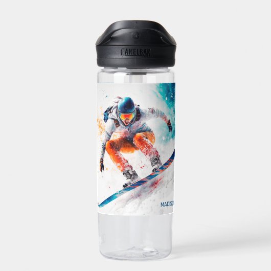 Individuelle Name Snowboarder Illustration Trinkflasche (Rückseite)