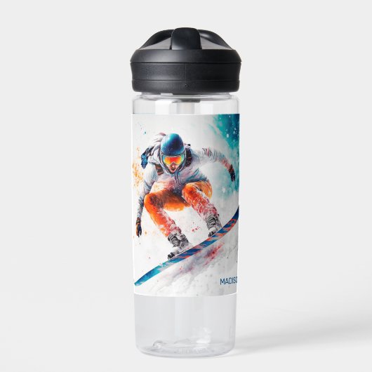 Individuelle Name Snowboarder Illustration Trinkflasche (Vorderseite)