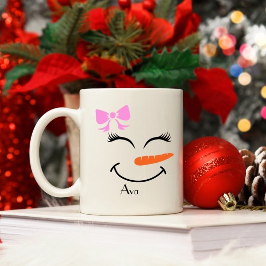 Individuelle Name Snowman Snowgirl Pink Bow Kaffeetasse