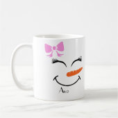 Individuelle Name Snowman Snowgirl Pink Bow Kaffeetasse (Links)