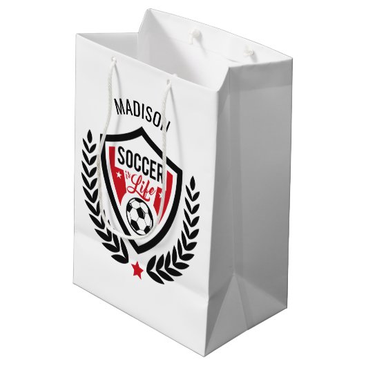Individuelle Name Soccer Logo-Tasche Mittlere Geschenktüte (Rückseite Schrägansicht)