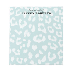 Individuelle Name Soft Aqua Blue Leopard Print Notizblock