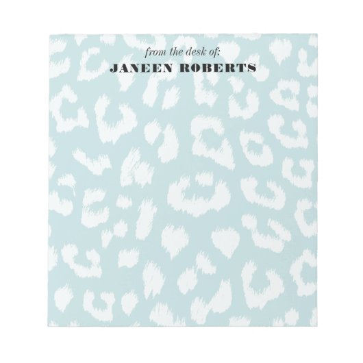 Individuelle Name Soft Aqua Blue Leopard Print Notizblock (Vorderseite)