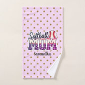 Individuelle Name Softball Mama | Pink und Gold Po Badhandtuch Set (Handtuch)