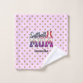 Individuelle Name Softball Mama | Pink und Gold Po Badhandtuch Set (Waschlappen)