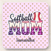 Individuelle Name Softball Mama | Pink und Gold Po Getränkeuntersetzer (Vorderseite)