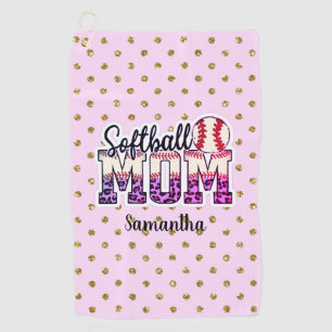 Individuelle Name Softball Mama Pink und Gold Po Golfhandtuch