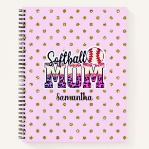 Individuelle Name Softball Mama   Pink und Gold Po Notizblock