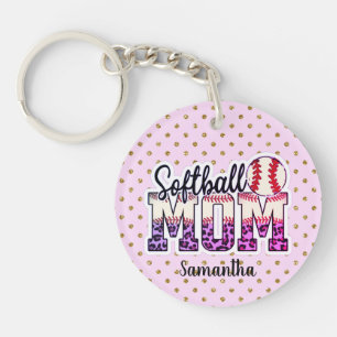 Individuelle Name Softball Mama Pink und Gold Po Schlüsselanhänger
