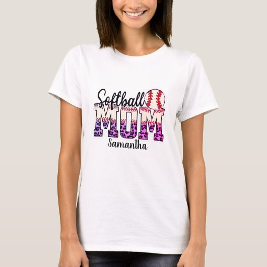 Individuelle Name Softball Mama | Pink und Gold Po T-Shirt (Vorderseite)