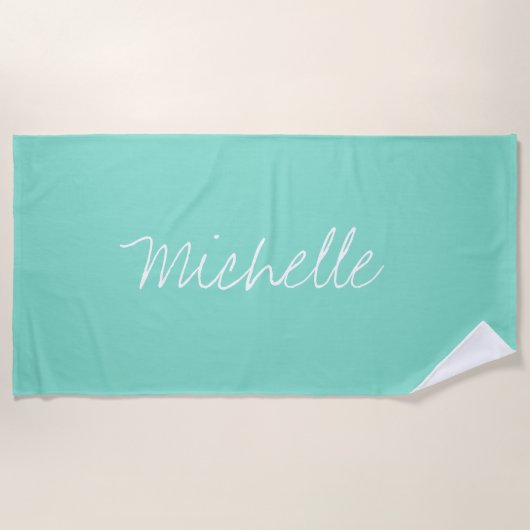 Individuelle Name Solid Mermaid Aquamarin Strandtuch (Vorderseite)