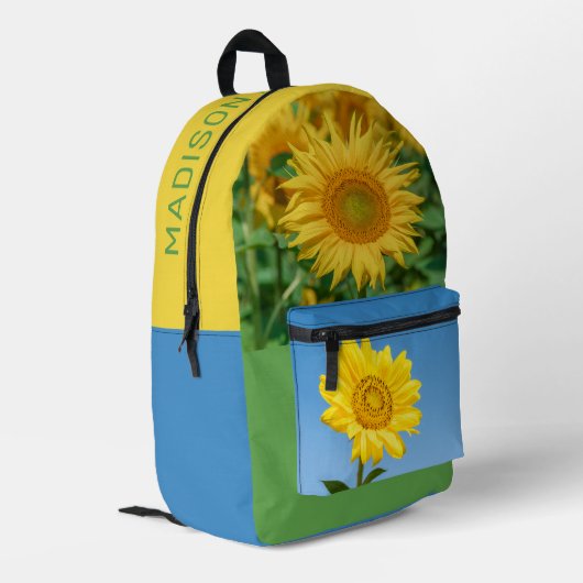 Individuelle Name Sonnenblume Bedruckter Rucksack (Rückseitige Ecke links)