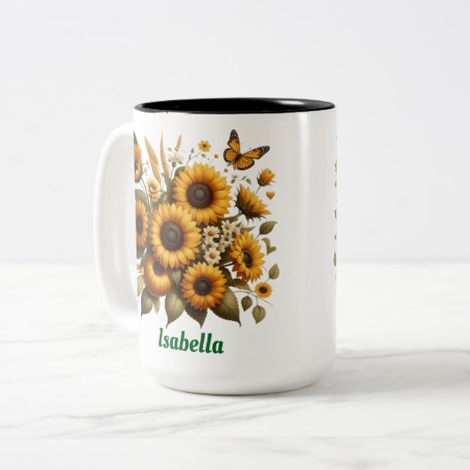 Individuelle Name, Sonnenblumen Zwei-Tone-Kaffee-T Zweifarbige Tasse (Vorderseite Links)