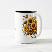 Individuelle Name, Sonnenblumen Zwei-Tone-Kaffee-T Zweifarbige Tasse (VorderseiteRechts)
