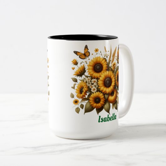 Individuelle Name, Sonnenblumen Zwei-Tone-Kaffee-T Zweifarbige Tasse (VorderseiteRechts)