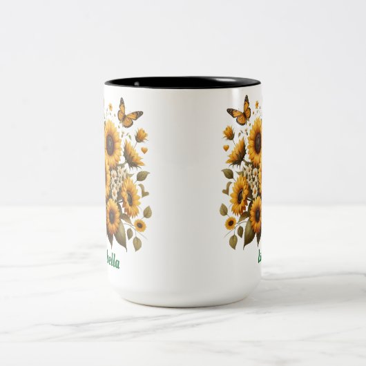 Individuelle Name, Sonnenblumen Zwei-Tone-Kaffee-T Zweifarbige Tasse (Mittel)