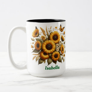 Individuelle Name, Sonnenblumen Zwei-Tone-Kaffee-T Zweifarbige Tasse