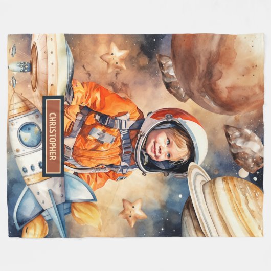 Individuelle Name Space Blanket Astronaut Planets  Fleecedecke (Vorderseite (Horizontal))