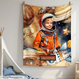 Individuelle Name Space Blanket Astronaut Planets  Fleecedecke