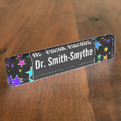 Individuelle Name + Spaß, farbenfrohe Sternenmuste Namensplakette (Seite)