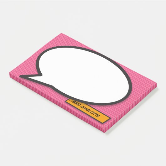 Individuelle Name Speech Bubble Fun Comic Rosa Post-it Klebezettel (angewinkelt)