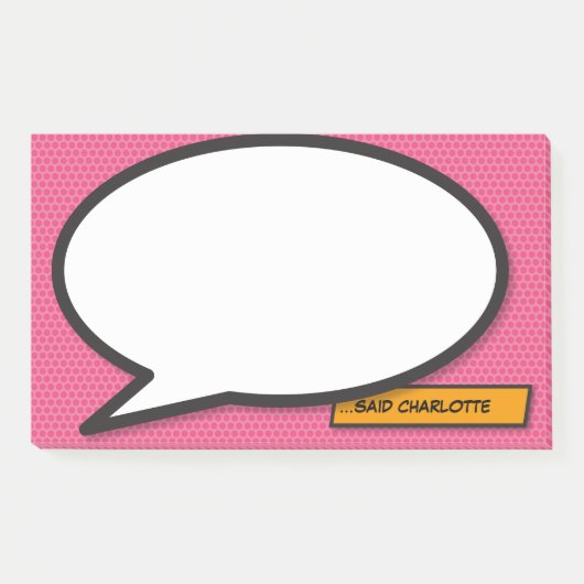 Individuelle Name Speech Bubble Fun Comic Rosa Post-it Klebezettel (Vorderseite)