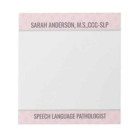 Individuelle Name Speech Language Pathologist SLP Notizblock (Vorderseite)