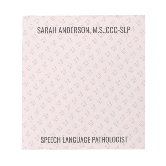 Individuelle Name Speech Language Pathologist SLP Notizblock (Vorderseite)