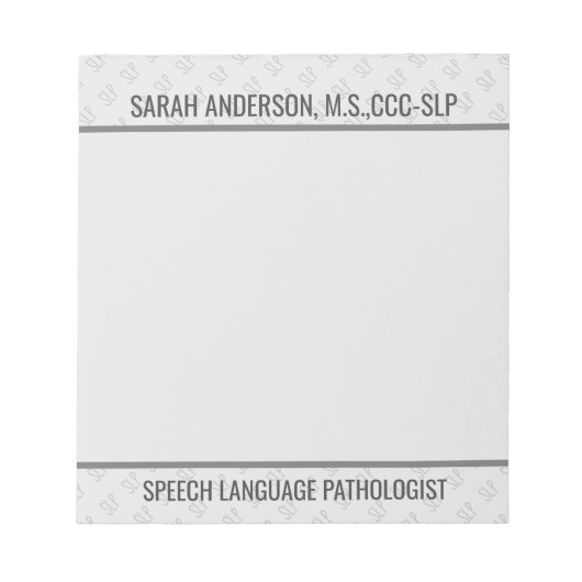 Individuelle Name Speech Language Pathologist SLP Notizblock (Vorderseite)