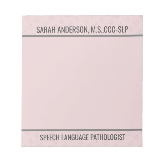 Individuelle Name Speech Language Pathologist SLP Notizblock (Vorderseite)