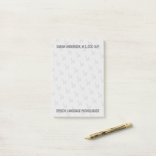 Individuelle Name Speech Pathologist SLP Post-it Klebezettel (Auf Schreibtisch)