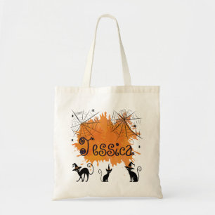 Individuelle Name Spooky Black Cat Hexe Web Spider Tragetasche