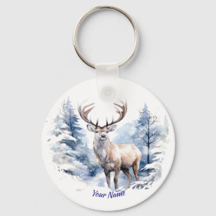 Individuelle Name Stag Hirsch Winterschneewald Tie Schlüsselanhänger