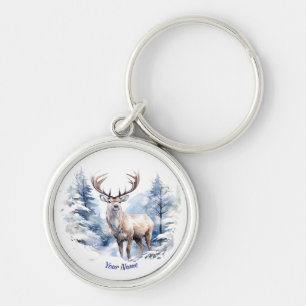 Individuelle Name Stag Hirsch Winterschneewald Tie Schlüsselanhänger