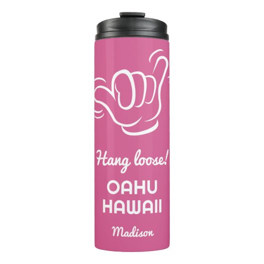 Individuelle Name, Standort und Farbe Shaka Thermosbecher (Vorderseite)