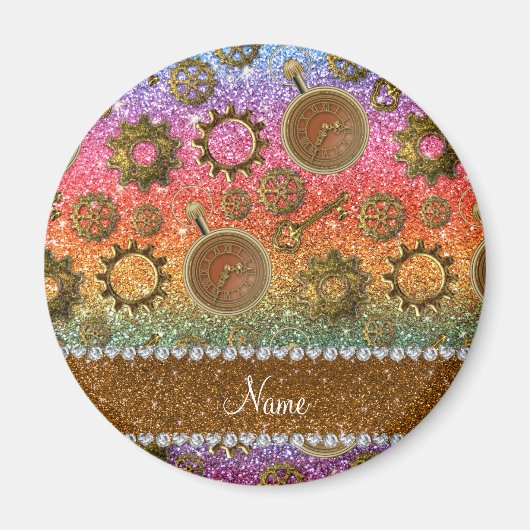 Individuelle Name Steampunk Glitzer Magnet (Vorne)