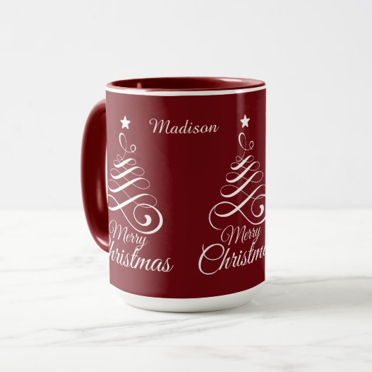 Individuelle Name Stilisierte Weihnachtsbaum-Tasse Tasse (Vorderseite Links)