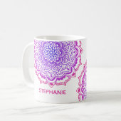 Individuelle Name Stilvoll Lila Pink Boho Mandala Kaffeetasse (Vorderseite Links)