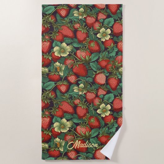 Individuelle Name Strawberry Pattern Strandtuch (Vorderseite)