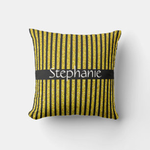 Individuelle Name Stripes Black Gold Golden Glitze Kissen