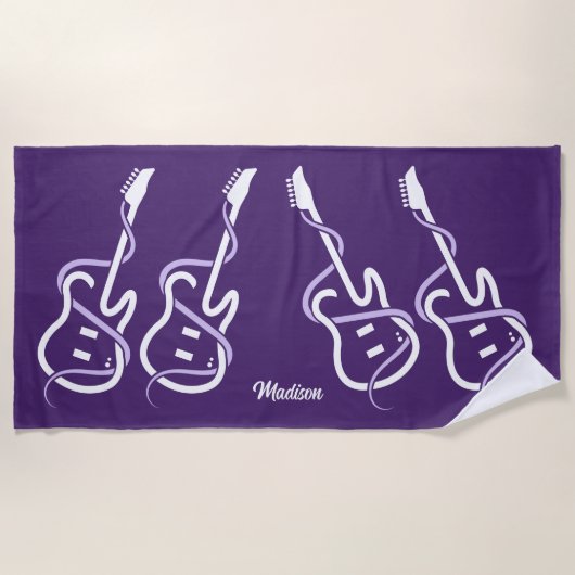 Individuelle Name Stylisierte Gitarre Strandtuch (Vorderseite)