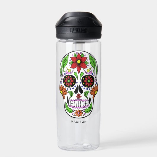 Individuelle Name Sugar Skull Trinkflasche (Rückseite)