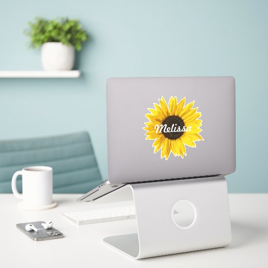 Individuelle Name Sunflower Notebook Aufkleber (Laptop auf Schreibtisch)