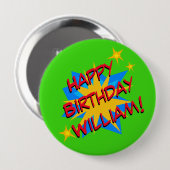 Individuelle Name Superhero Birthday Party Button (Vorne & Hinten)