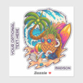 Individuelle Name Surfen Ananas Aufkleber (Blatt)