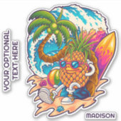 Individuelle Name Surfen Ananas Aufkleber (Vorderseite)