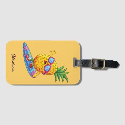 Individuelle Name Surfen Ananas Gepäckanhänger (Vorderseite (Horizontal))