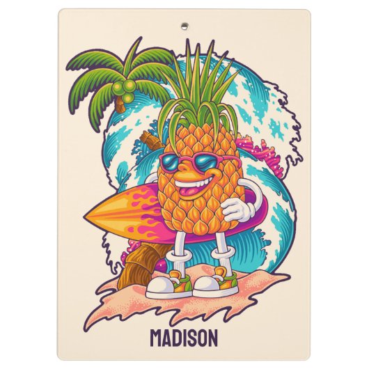 Individuelle Name Surfen Ananas Klemmbrett (Rückseite)