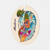 Individuelle Name Surfen Ananas Ornament Aus Metall (Vorderseite links)