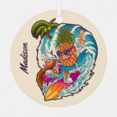 Individuelle Name Surfen Ananas Ornament Aus Metall (Vorderseite)